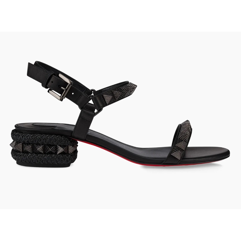 Christian Louboutin Pyrasand 30 Black Leather Block Heel Ankle Strap Sandal 35.5 - Picture 1 of 16